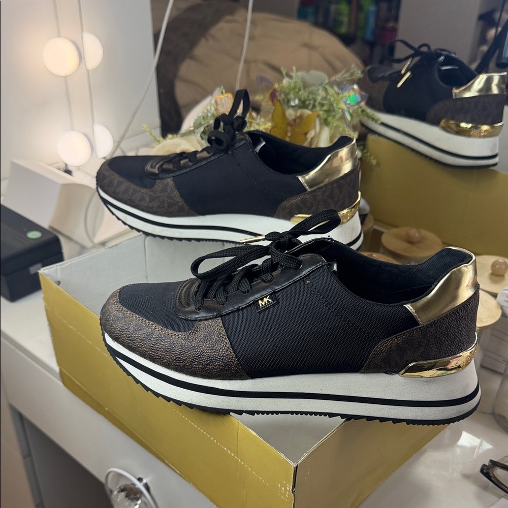 Michael Kors Black with Gold Accent Platform Sneakers